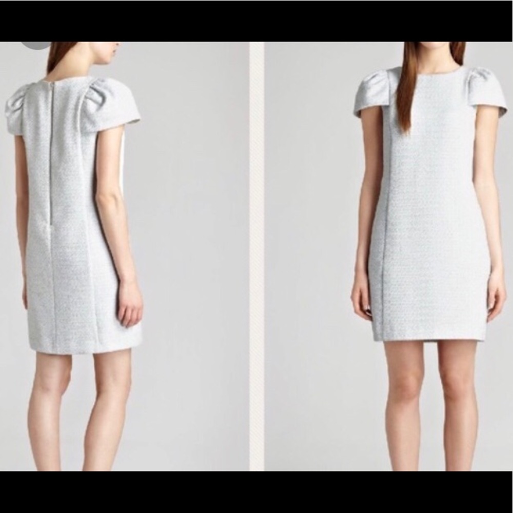 Reiss Puff Sleeve Tweed Shift Dress